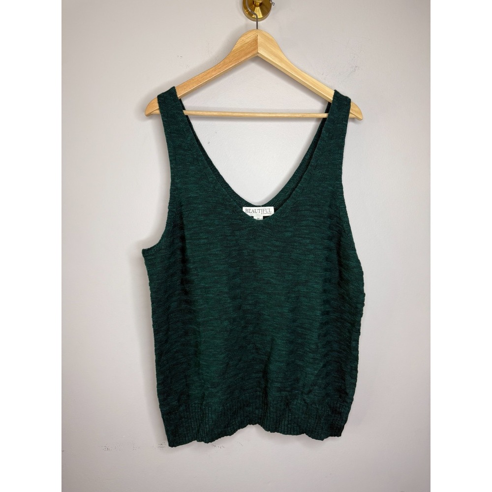 BEAUTIFUL by Lawrence Zarian V-Neck Sweater Tank Rainforest, Size 1X #835P